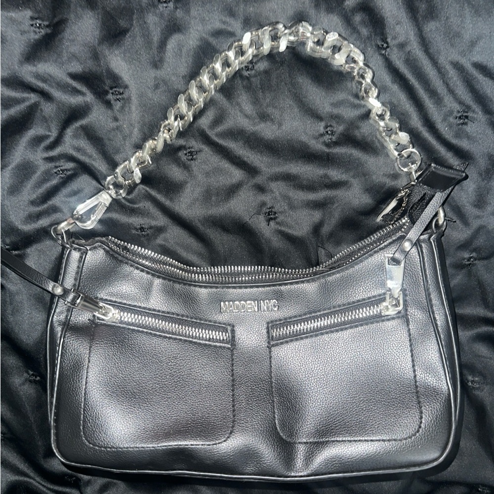 Madden NYC Black Shoulder Bag with Chain Strap